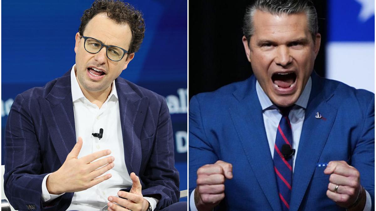 Dario Amodei (stanga) si Pete Hegseth (dreapta)