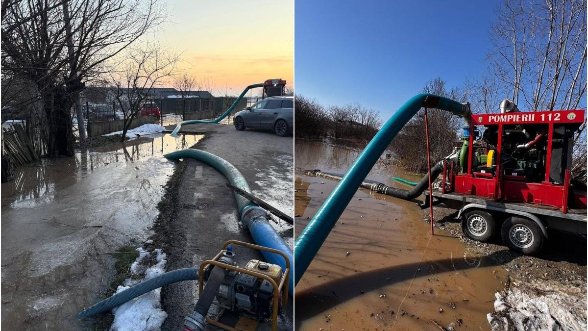 patru gospodarii din giurgiu au fost inundate dupa topirea zapezii traficul rutier pe dj 412a a fost restrictionat