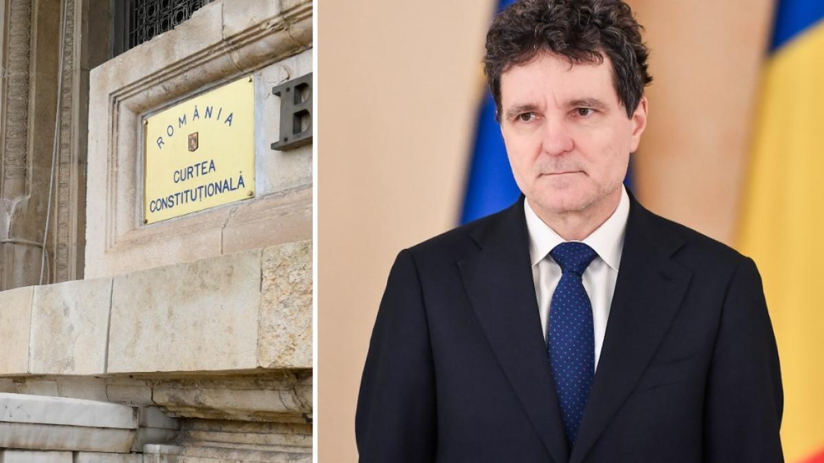 colaj 2 poze in care apare sediul CCR şi Nicuşor Dan, preşedintele României