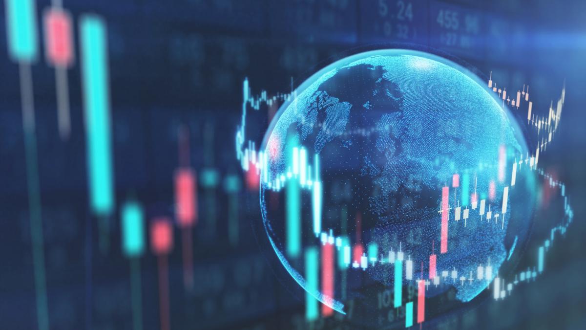 ilustratie cu pamantul si un grafic care sa sugereze economia globala interconectata