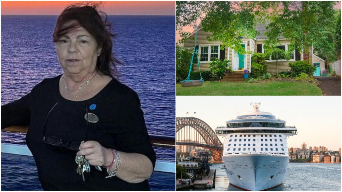 colaj cu trei forografii cu casa, femeie in negru si vas de croaziera