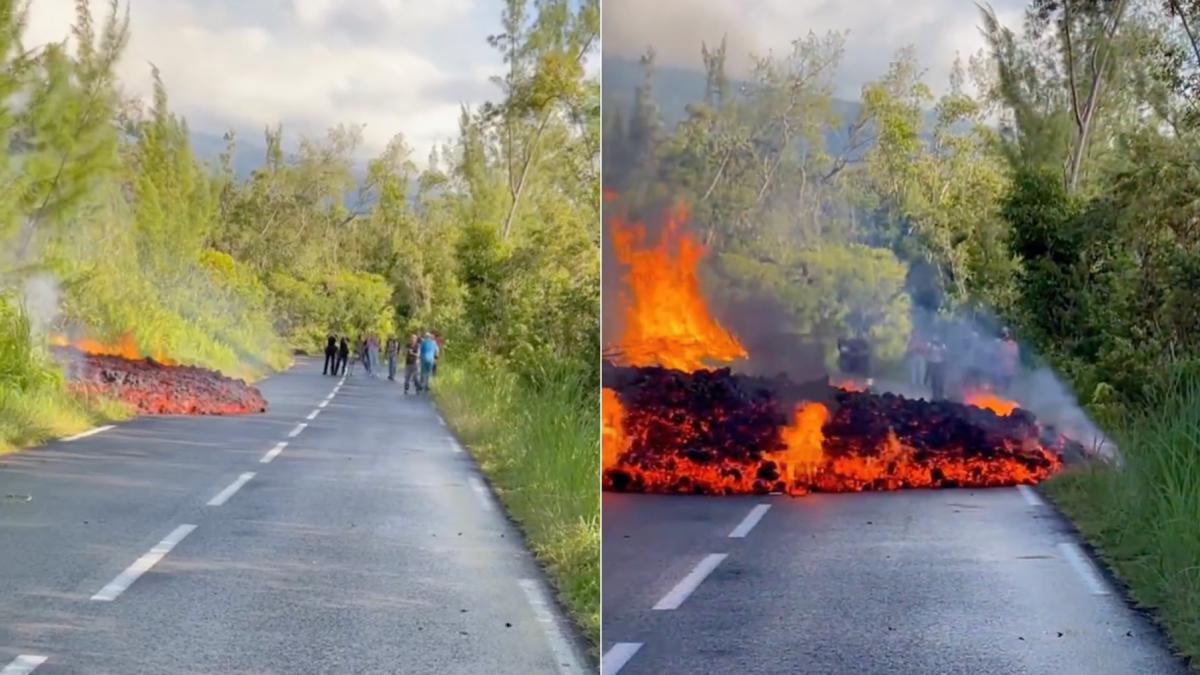 vulcanul piton a erupt imagini spectaculoase cu lava care curge peste sosea pe insula reunion ce se intampla daca ajunge la ocean