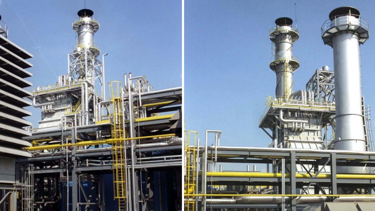 colaj 2 poze in care apare rafinăria Petrobrazi