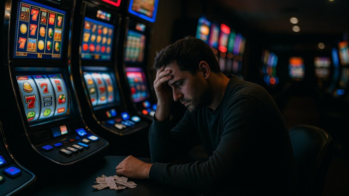 barbat in fata unor aparate la jocuri de noroc