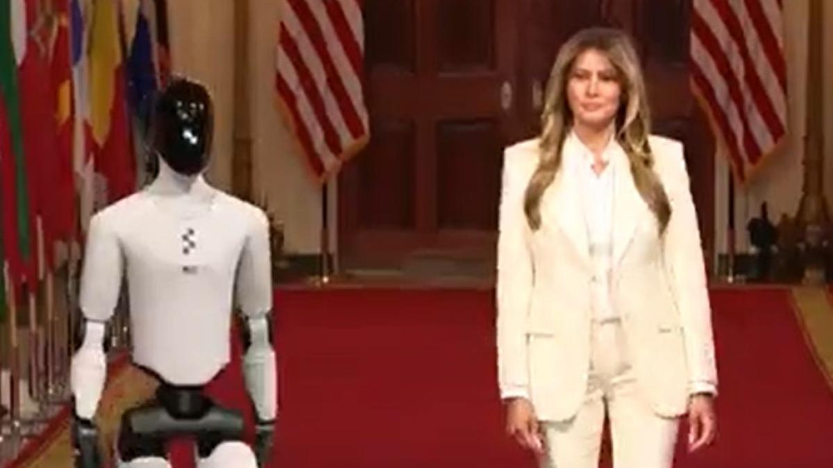 melania trump a venit la summitul la care participa si mirabela gradinaru insotita de un robot umanoid care a salutat oaspetii