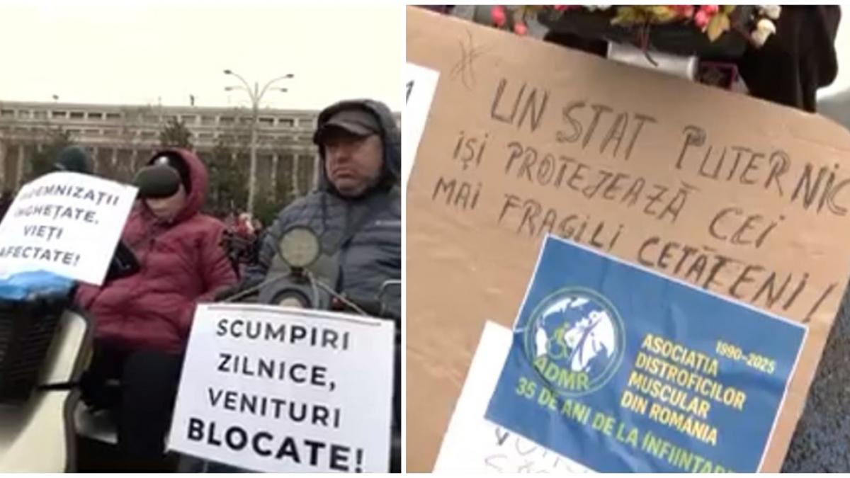 sute de persoane cu dizabilitati protesteaza in piata victoriei nemultumite de facilitatile la plata impozitelor pe imobile si masini