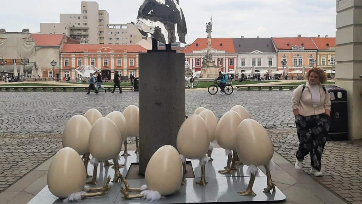 la timisoara este scandal din cauza oualor cu picioare puse langa o statuie artistul cere sa fie mutate primaria nu vrea