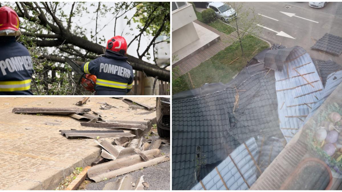 dezastru in moldova din cauza vantului puternic momentul in care rafalele smulg acoperisul unui bloc copaci cazuti pe strazi