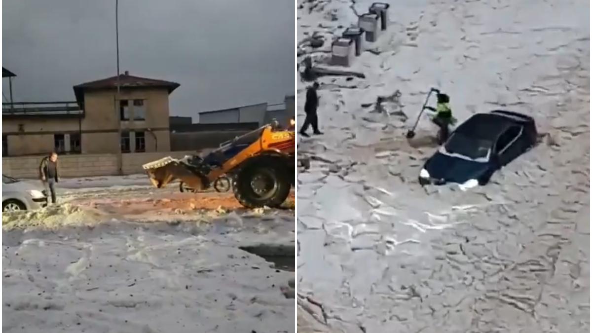 a cazut grindina in strat atat de gros pe strazile din gaziantep ca a fost nevoie sa fie luata cu excavatorul alerte meteo in turcia