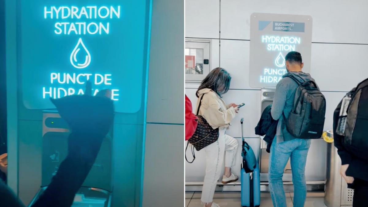 apa gratuita in aeroporturile din bucuresti pasagerii pot acum sa isi umple sticlele de la statiile speciale unde s au montat