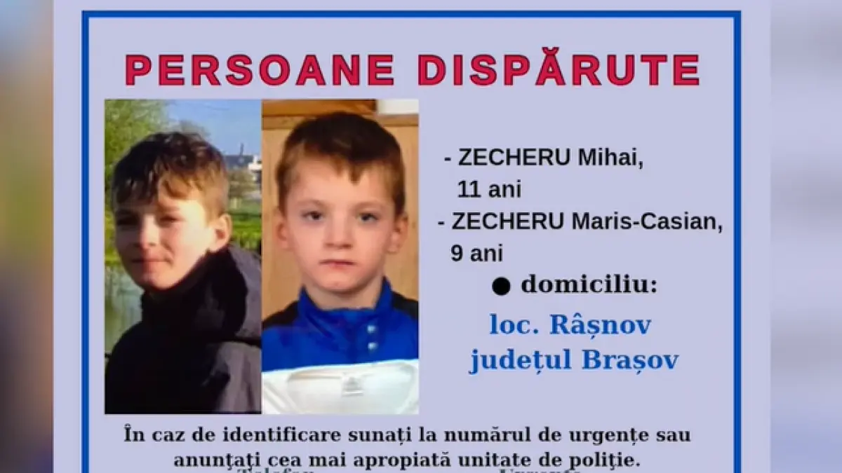 alerta in rasnov doi frati de 9 si 11 ani sunt dati disparuti cine i a vazut este rugat sa sune imediat la 112