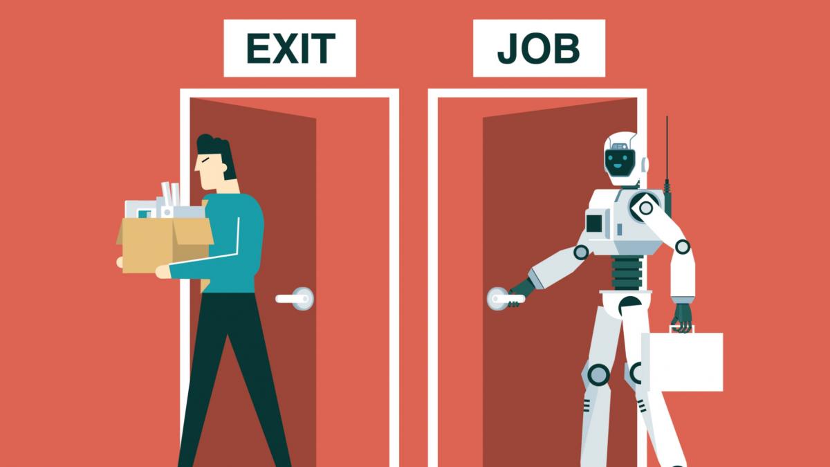 ilustratie angajat concediat inlocuit cu robot umanoid ai