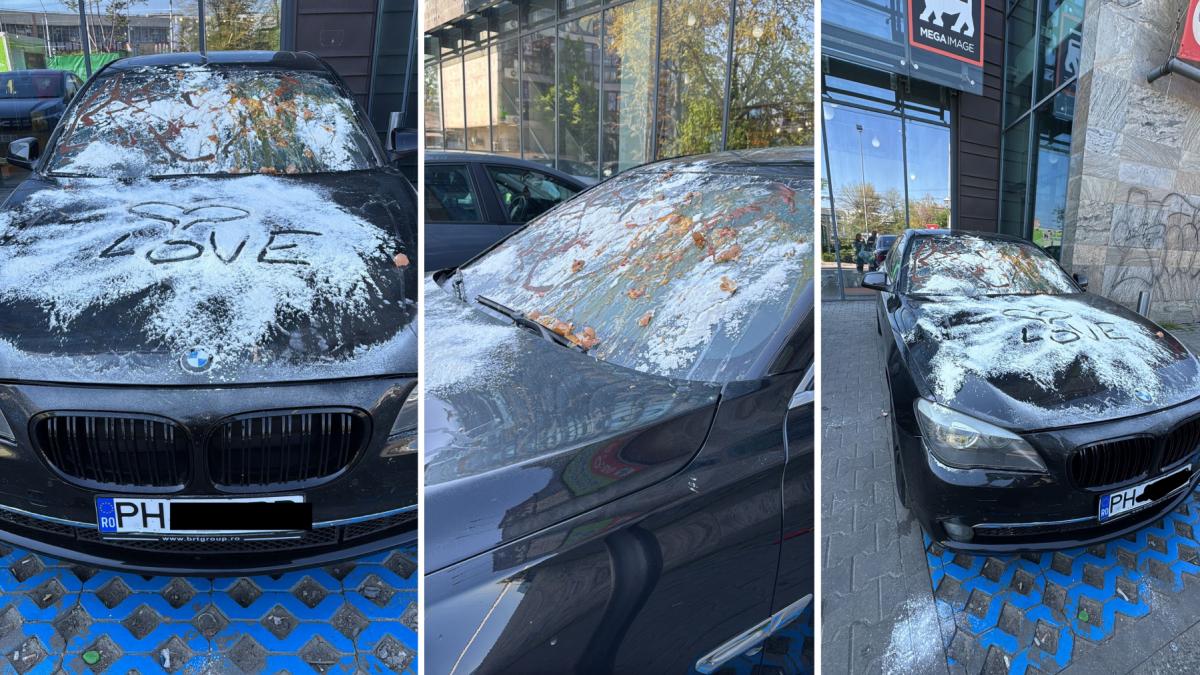 un sofer din prahova care si a lasat bmw ul in parcarea unui supermarket din bucuresti a fost taxat cu oua faina si love