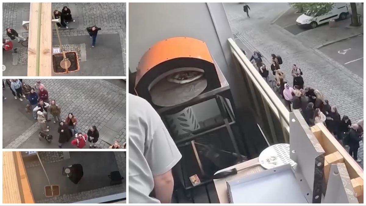 un tanar din oslo si a transformat balconul apartamentului in pizzerie a coborat pe sfoara in strada 70 de comenzi in 90 de minute