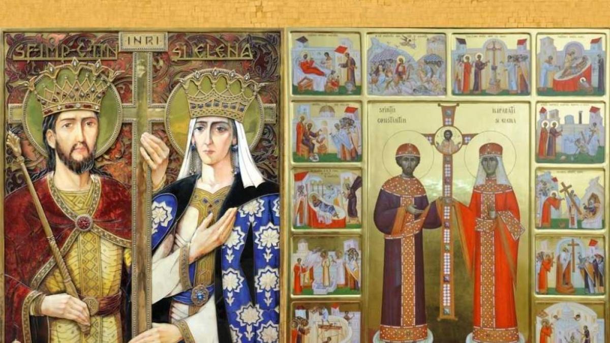 colaj 2 poze in care apar icoane cu Sfintii Constantin si Elena - basilica-ro