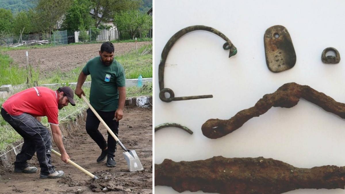 colaj 2 poze despre noi descoperiri arheologice în situl de la Valea Stânii