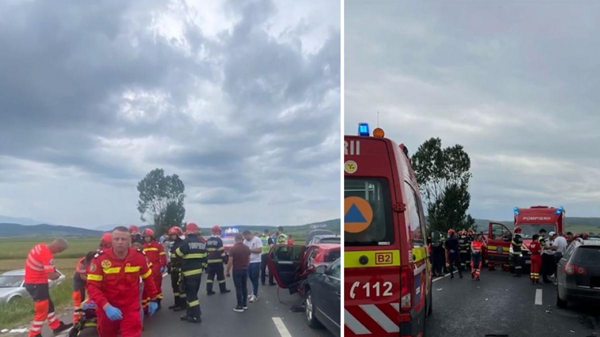 colaj 2 poze de la accidentul de pe DN1, produs luni, 1 iunie 2026