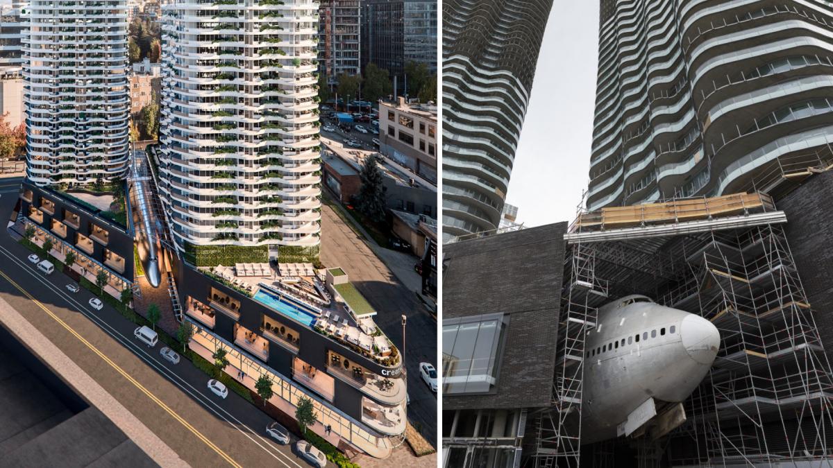 americanii construiesc doua turnuri zgarie nori cu un avion boeing 747 suspendat intre ele cum arata acum cartierul aero1200