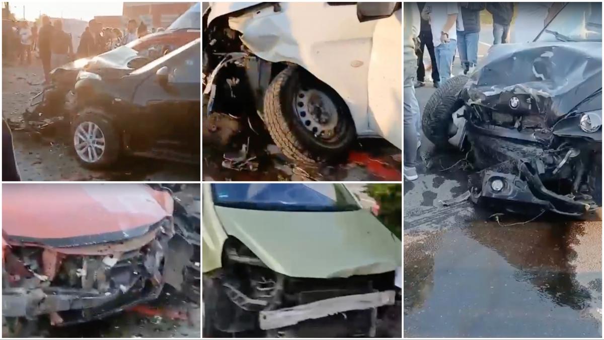o soferita a lovit 11 masini parcate la un cunoscut centru comercial langa bucuresti sunt 2 raniti multe din vehicule sunt distruse