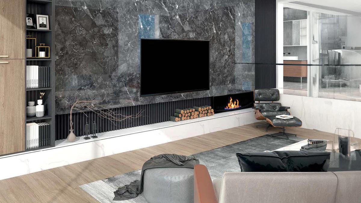 living cu panou decorativ
