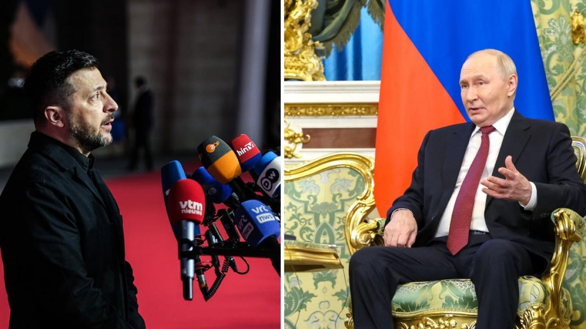 colaj 2 poze in care apar Volodimir Zelenski, preşedintele Ucrainei, şi Vladimir Putin, preşedintele Federaţiei Ruse. 