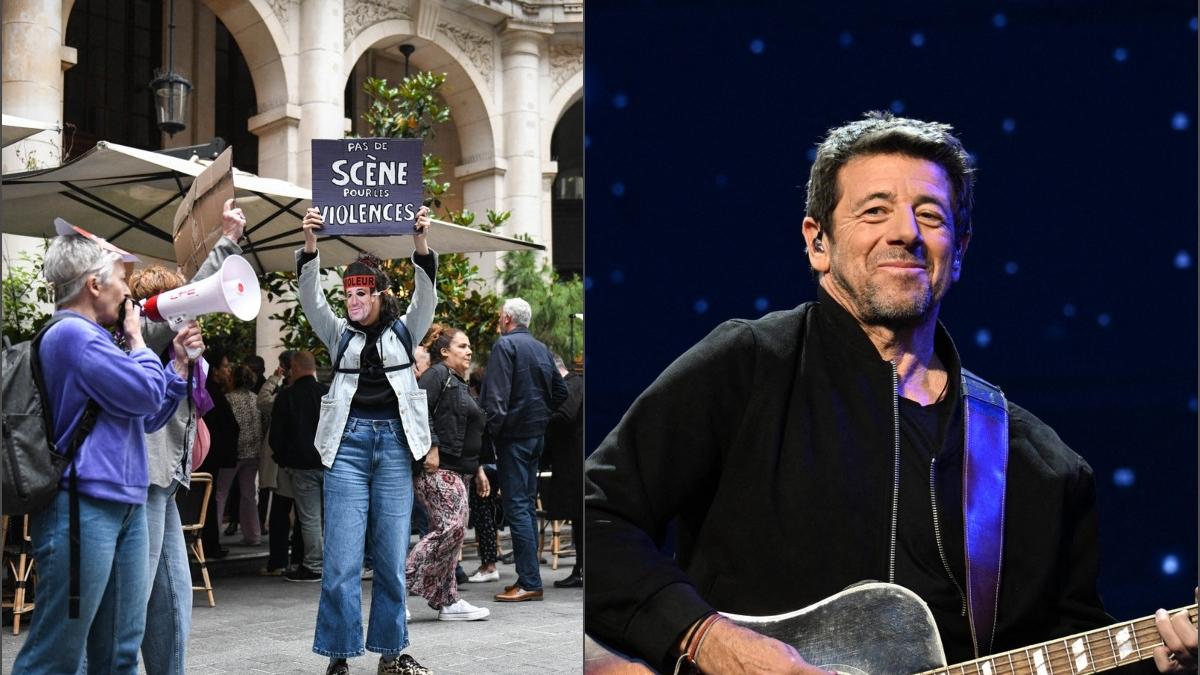 Protest al unor activiste în fața unui teatru din Paris unde Patrick Bruel susținea o reprezentație