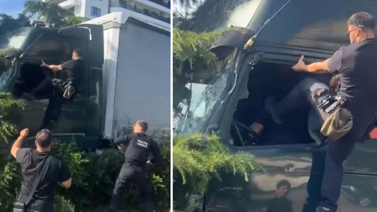 soferul tir ului scapat de sub control in constanta a fost lovit cu picioarele de un politist local cum justifica sefii interventia