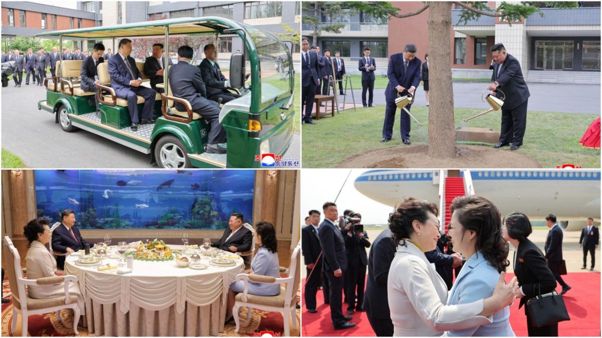 kim jong un l a plimbat pe xi jinping cu masina lui electrica in a doua zi a vizitei la phenian apoi au luat masa cu sotiile lor