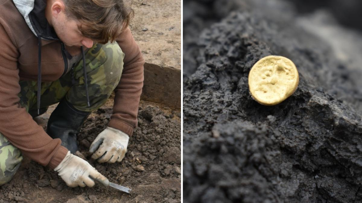cativa muncitori au descoperit monede de aur si alte artefacte rare ingropate de secole sub traseul unei viitoare autostrazi in cehia