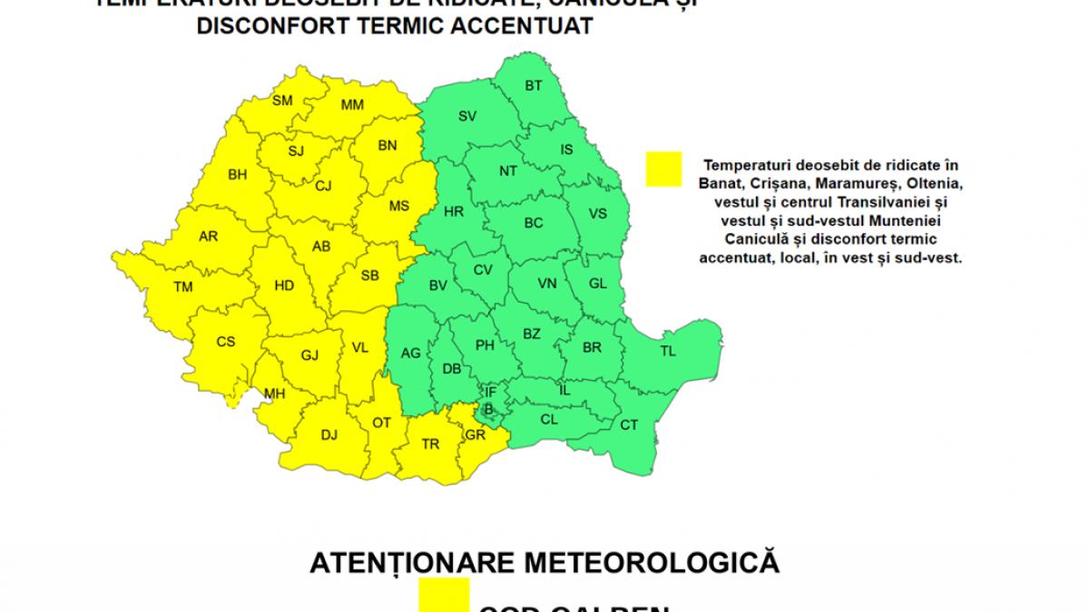 harti anm anunta cod galben de furtuni puternice in 12 judete in jumatate de tara va fi canicula