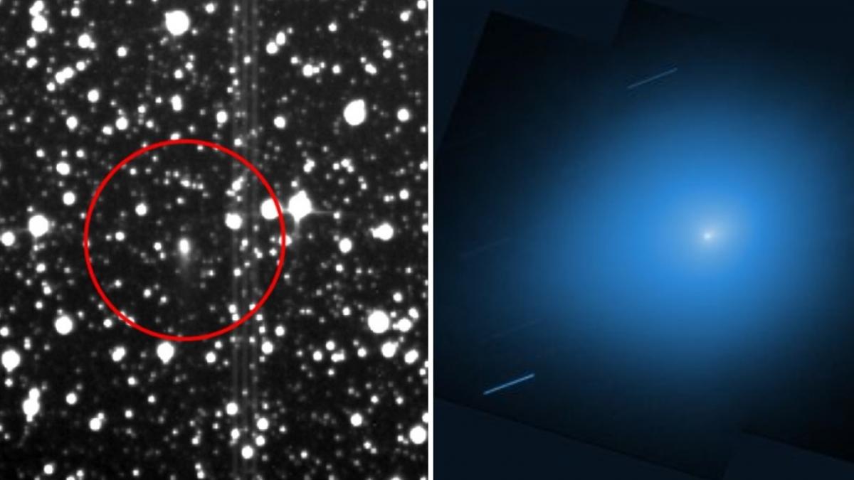 colaj 2 poze in care apare cometa 3I/ATLAS