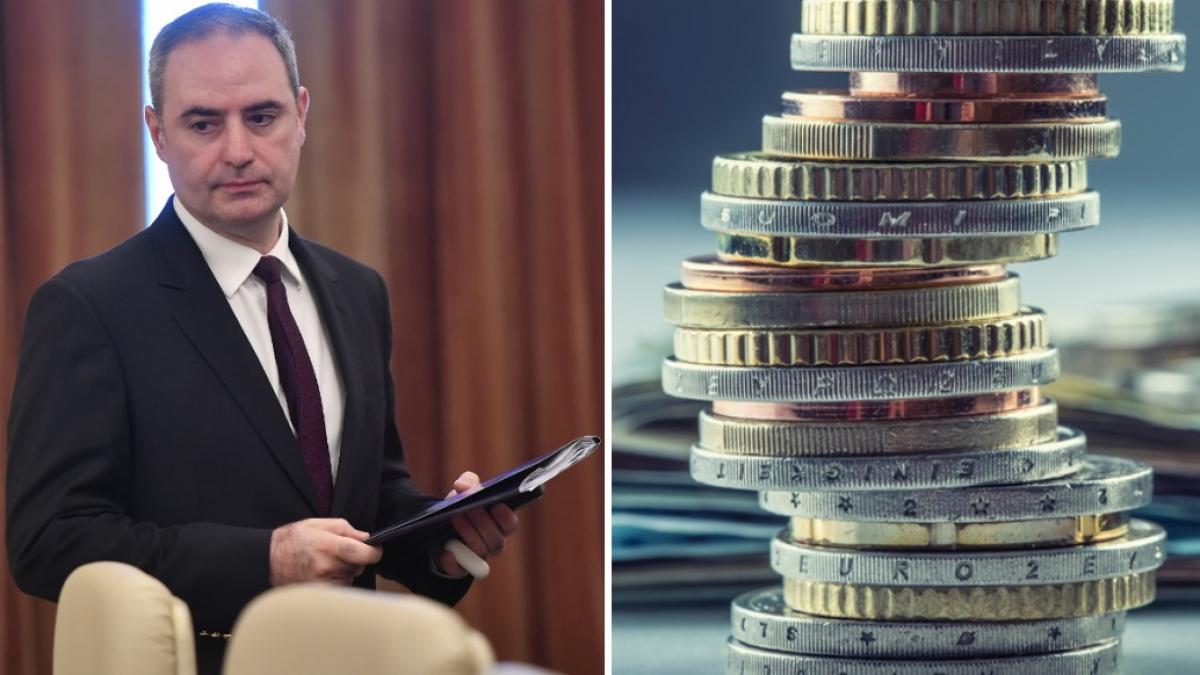 olaj 2 poze in care apar Alexandru Nazare, ministrul interimar Finanţelor si monede de euro, dar si bancnote