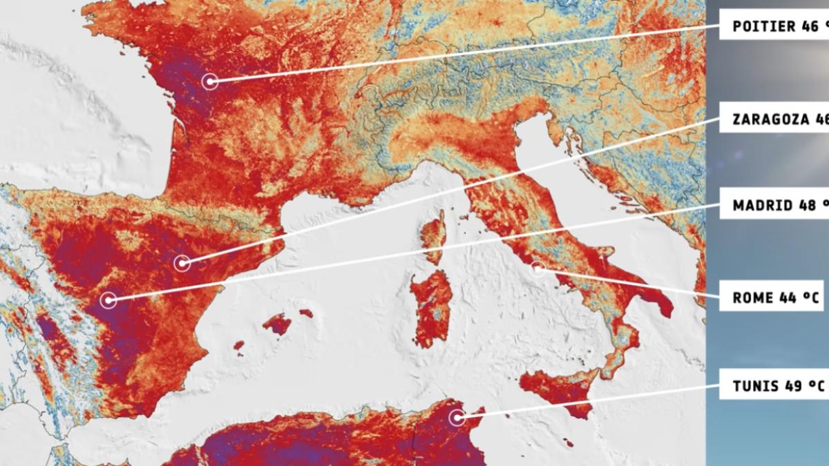 cum se vede din spatiu valul de canicula care sufoca europa imagine surprinsa de satelitul copernicus in ziua recordului din franta