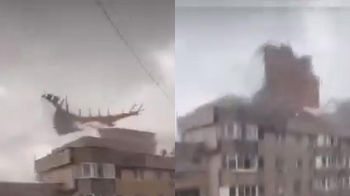 furtuna de cod rosu un acoperis a fost smuls de vant de pe un bloc si a cazut peste un om in dambovita