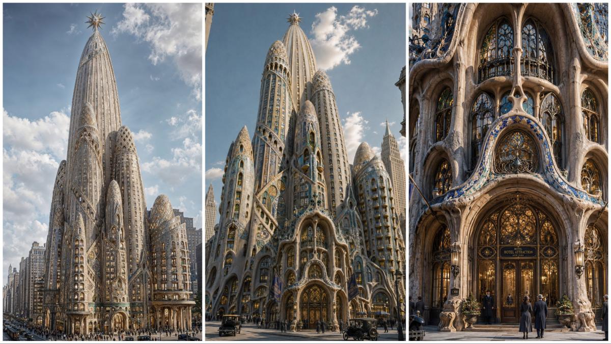 proiect design ahitectura antoni gaudi hotel  zgarie nori attraction new york ramas neconstruit