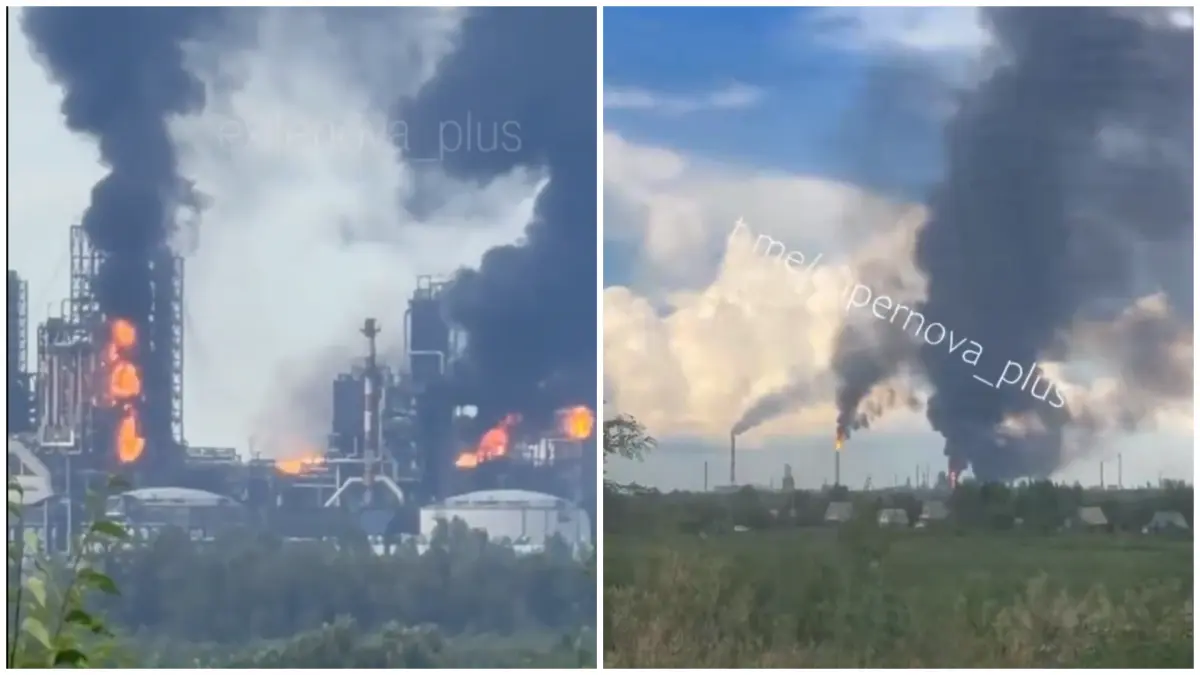 ucraina a bombardat si incendiat cea mai mare rafinarie din rusia aflata la 2 500 de frontiera ruso ucraineana