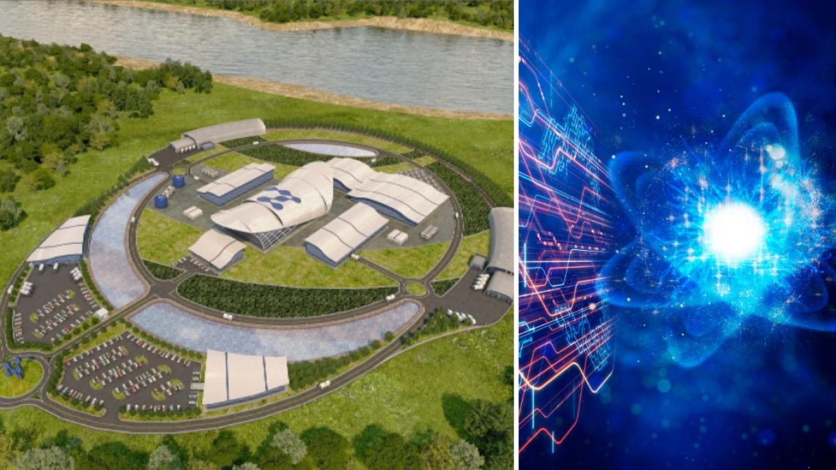 colaj 2 poze in care apar reactoarele modulare mici (SMR) de la Doicești şi un centru de date al circuitului și energia nucleară