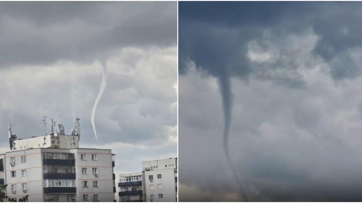 palnie de tornada filmata deasupra ploiestiului imagini spectaculoase cu fenomenul meteo