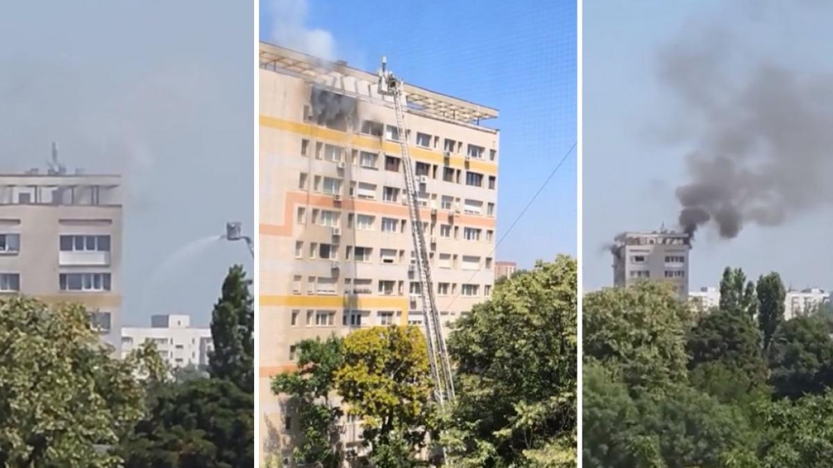 un incendiu puternic a izbucnit intr un bloc cu 10 etaje din capitala fumul negru se vede de la distanta
