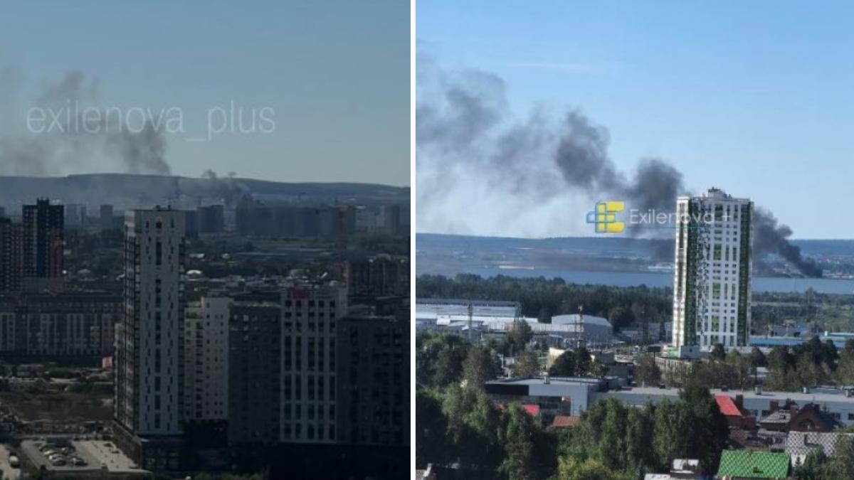 colaj cu 2 poze in care apare un incendiu la unul dintre depozitele companiei Wildberries, care a fost atacat din nou de Ucraina, cu drone.
