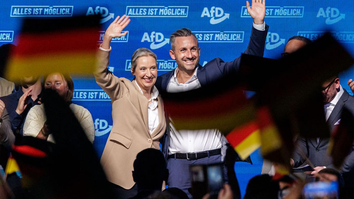 Ulrich Siegmund (dreapta), principalul candidat AfD, și Alice Weidel (stânga)