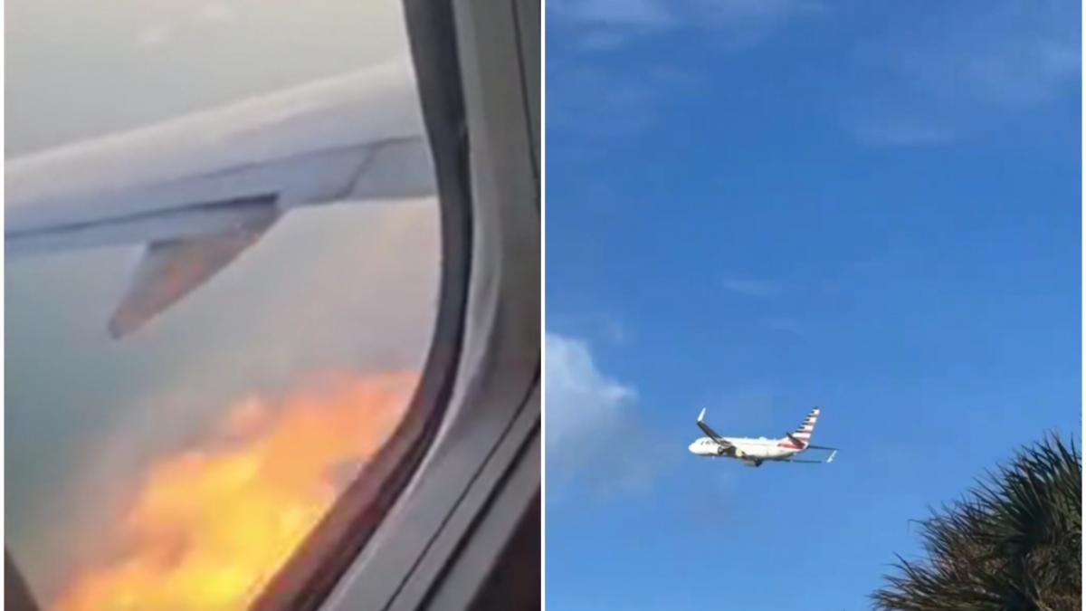 un avion cu 181 de oameni la bord a luat foc la motor in zbor un pasager a filmat momentul cum s a vazut de la sol