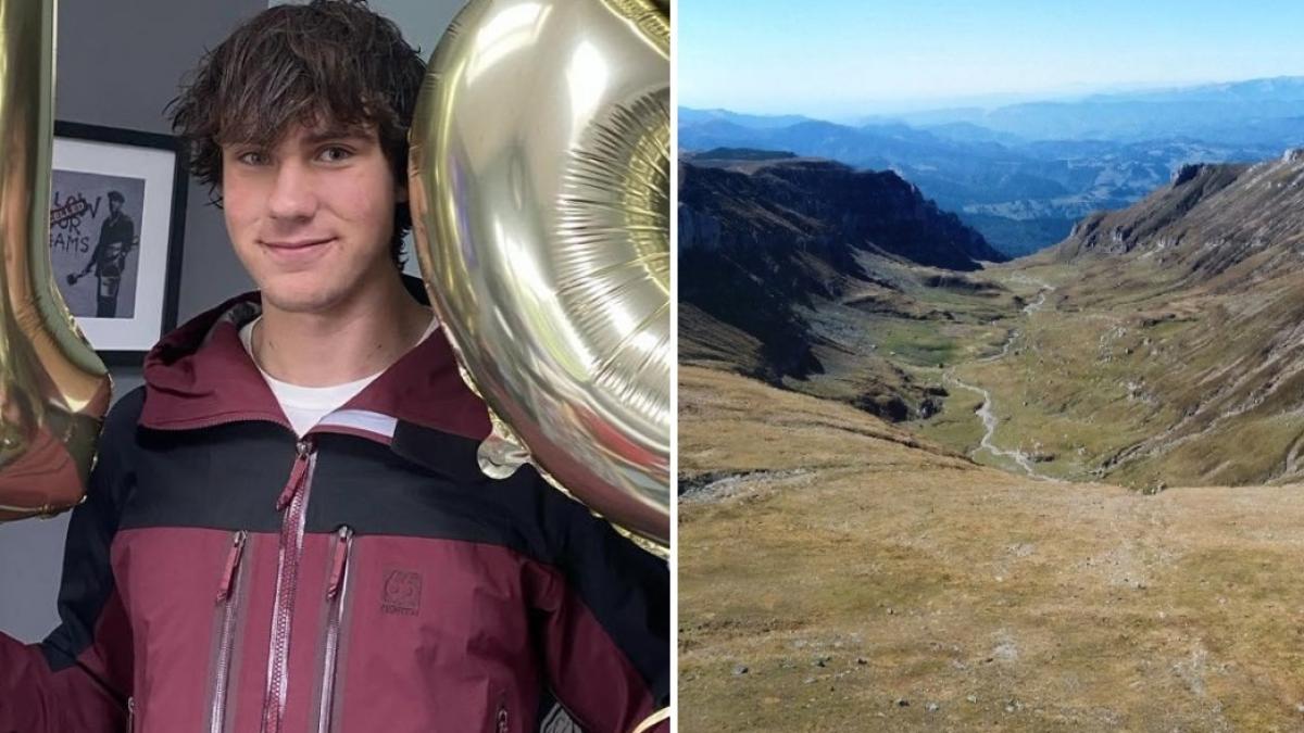 colaj 2 poze in care apare George Smyth, britanicul disparut in Muntii Bucegi si o zona in care a fost gasit trupul său