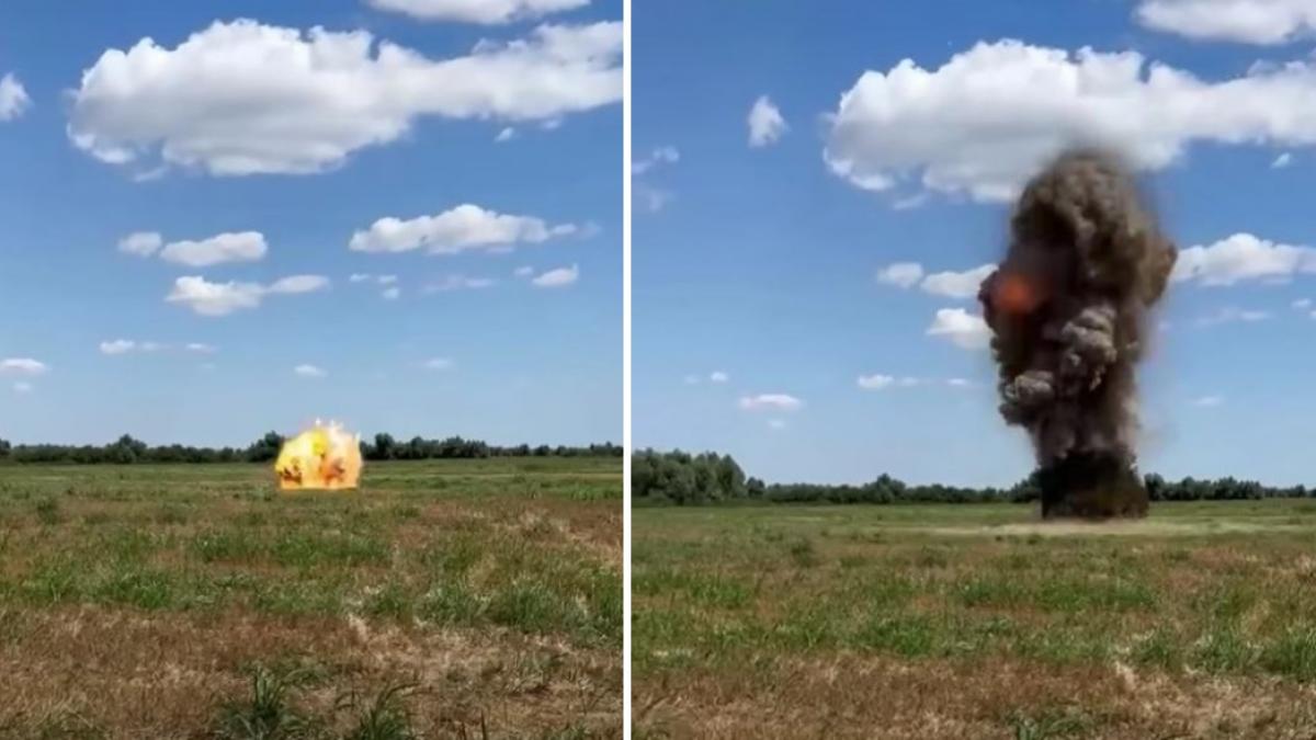 drona descoperita pe un camp din plauru a fost detonata adapostiti foc neutralizarea ei a fost filmata