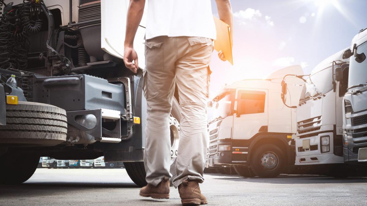 sofer de tir care merge cu un dosar la subrat si se indreapta spre vehicul