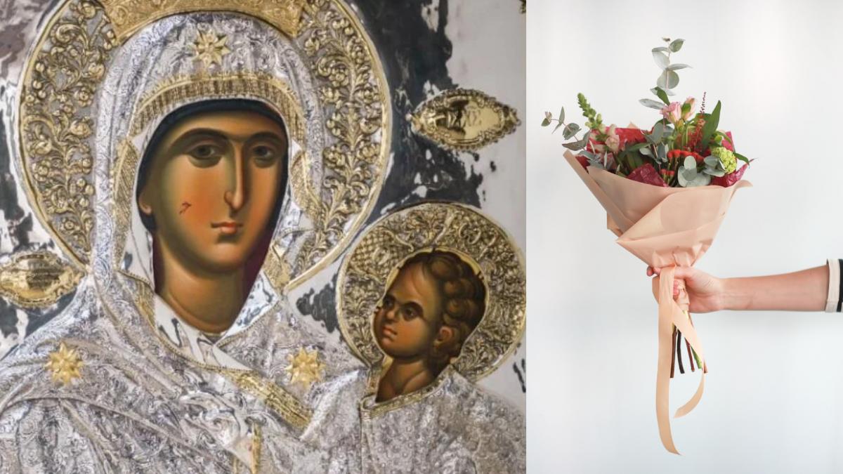 icoana maica domnului prunctul iisus fecioara maria buchet flori onomastica sf maria
