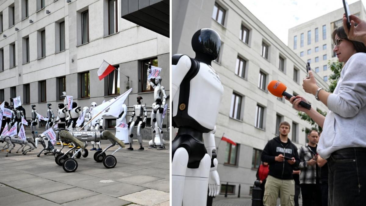 robotii au protestat in polonia fata de inteligenta artificiala aparati locurile de munca