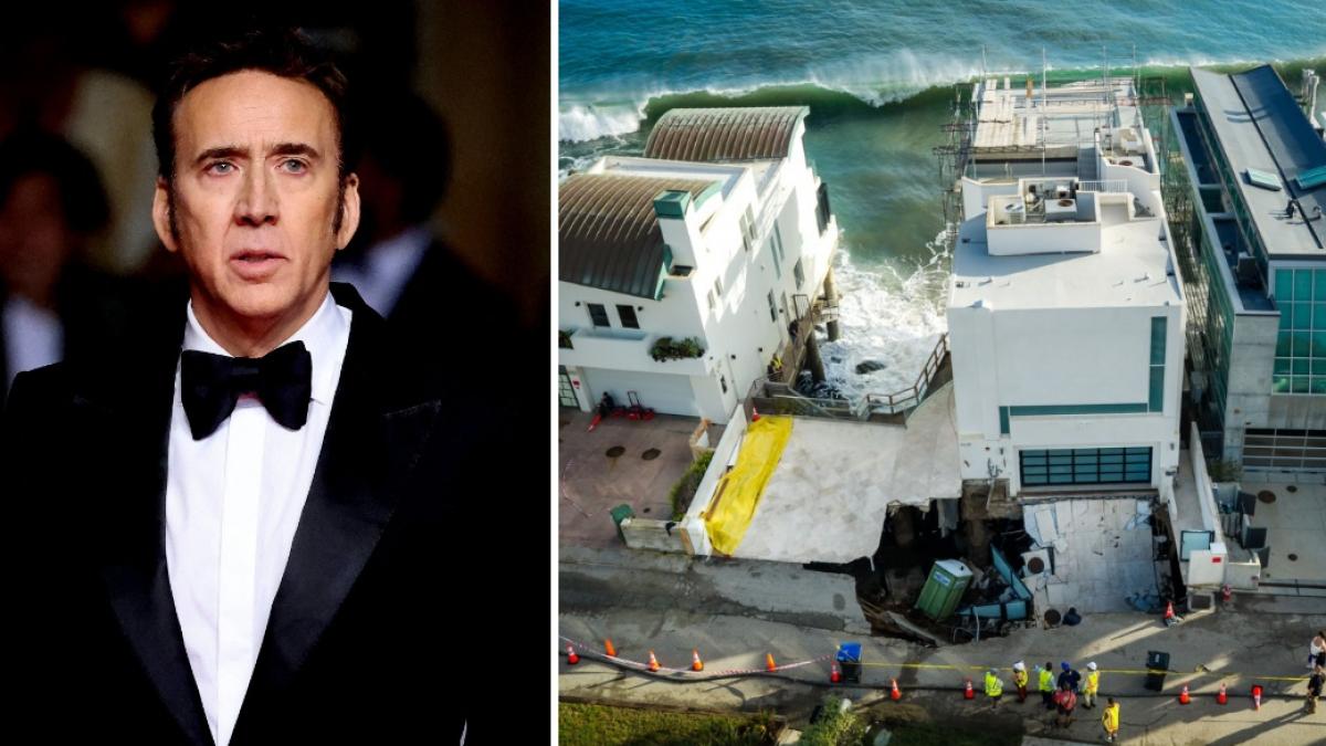 colaj 2 poze in care apar actorul Nicolas Cage şi vila impunatoare pe care o deţine în Malibu, California