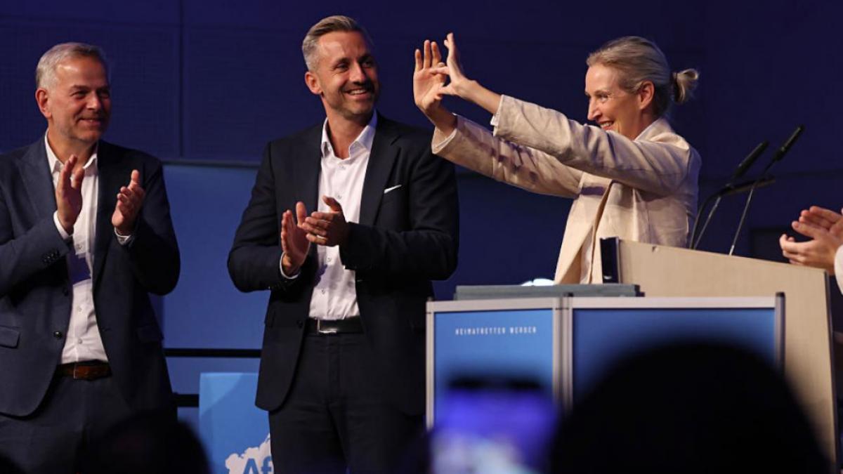 conducerea AfD la un miting electoral