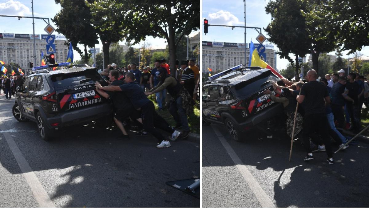 surse doi membri aur au fost retinuti pentru violente la protestul ciobanilor unul a incercat sa rastoarne masina jandarmilor